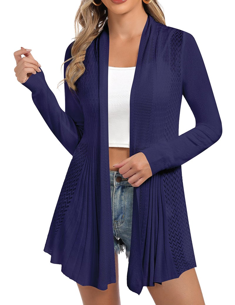 iClosam Womens Summer Lightweight Cardigan Sweater Casual Long Sleeve Open Front Cardigans(#2Dark Blue, Large) - Image 1